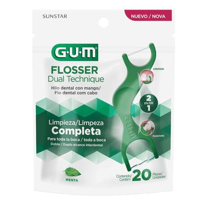 Imagem de Flosser Dual Technique 2 em 1 GUM Fio Dental Adulto com Cabo 20 unidades