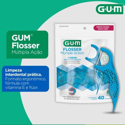 Imagem de Flosser Multiple Action Azul GUMFio Dental Adulto com Cabo  40 unidades