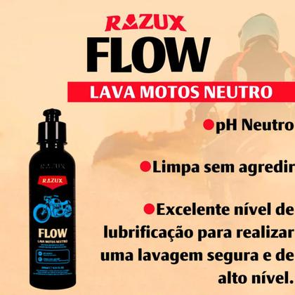 Imagem de Flow Shampoo Automotivo Lavagem Limpeza de Moto Detergente Neutro 240ml Razux