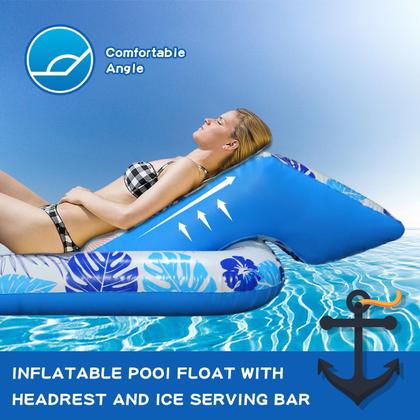 Imagem de Flutuador de piscina inflável MorTime com suporte para copos de apoio de cabeça 67x34in