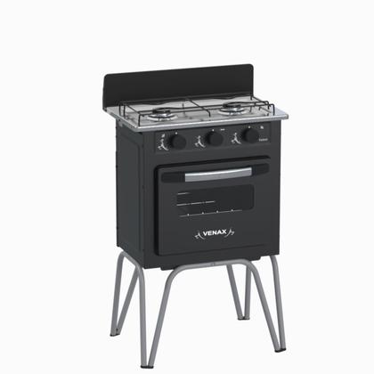 Imagem de Fogao 2 Bocas Venax Gemini Vetro Preto Fosco Gas Glp