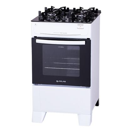 Imagem de Fogão 4 Bocas a Gás Atlas Mônaco Top Glass Mesa de Vidro e Acendimento Automático Branco Bivolt