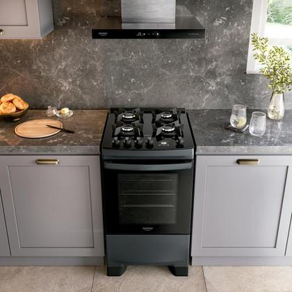 Imagem de Fogão 4 Bocas a Gás Dako Supreme Timer Glass com Mesa de Vidro e Forno 60L Titanium Bivolt