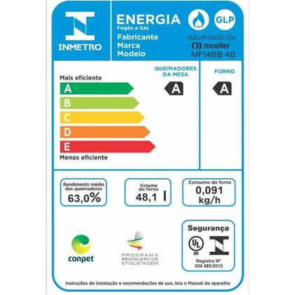Imagem de Fogão 4 Bocas a Gás Mueller com Acendimento Automático e Forno 48L Preto Fosco Bivolt - MFI4BB