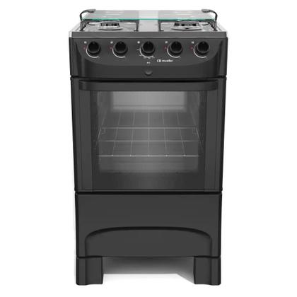 Imagem de Fogão 4 Bocas a Gás Mueller com Acendimento Automático e Forno 48L Preto Fosco Bivolt - MFI4BB