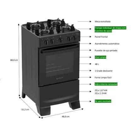 Imagem de Fogão 4 Bocas Atlas Mônaco Lustro Com Mesa De Aço Bivolt Preto