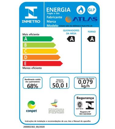 Imagem de Fogão 4 bocas Atlas Mônaco Plus Preto com Acendimento Automático e Mesa Inox