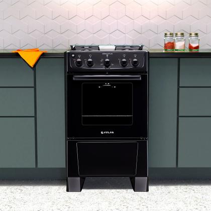 Imagem de Fogão 4 bocas Atlas Mônaco Plus Preto com Acendimento Automático e Mesa Inox