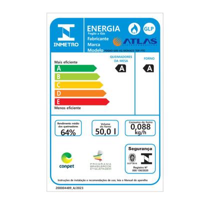 Imagem de Fogão 4 Bocas Atlas Mônaco Top com Acendimento Automático e Forno 50L Preto Bivolt