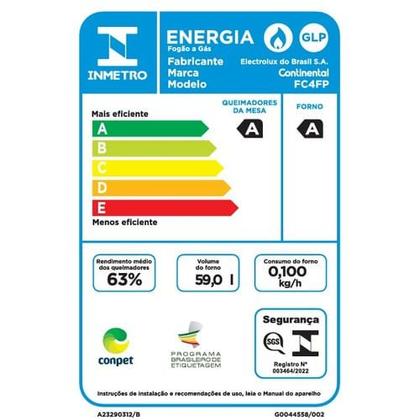 Imagem de Fogão 4 Bocas Continental Preto Automático com TOPLimpaFácil e Mesa de Vidro (FC4FP)