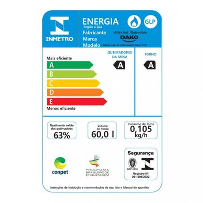 Imagem de Fogão 4 Bocas Dako Diplomata com Grill