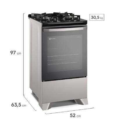 Imagem de Fogão 4 bocas Electrolux Prata Efficient com Mesa de Vidro, Tripla Chama e VaporBake (FE4GS)