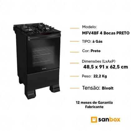 Imagem de Fogão 4 Bocas Mueller MFV4BF Mesa de Vidro Preto Fosco Bivolt
