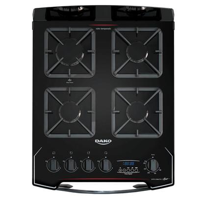 Imagem de Fogão 4 Bocas Preto com Frente em Vidro Preto e Timer Digital Dako Diplomata Grill Bivolt