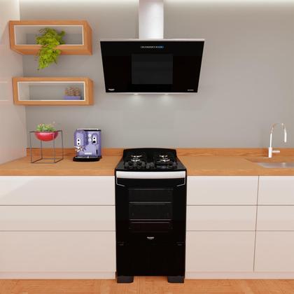 Imagem de Fogão 4 Bocas Preto com Frente em Vidro Preto e Timer Digital Dako Diplomata Grill Bivolt