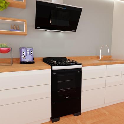 Imagem de Fogão 4 Bocas Preto com Frente em Vidro Preto e Timer Digital Dako Diplomata Grill Bivolt