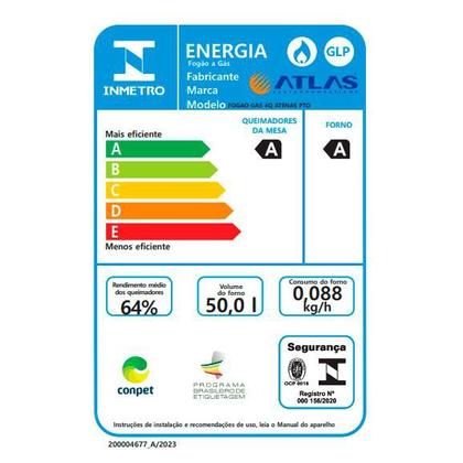Imagem de Fogão 4 Bocas Preto com Mesa Inox Atlas Atenas Bivolt