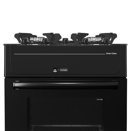 Imagem de Fogão 4 Bocas Preto Smart Glass com Forno 50 L em Vidro Temperado Realce