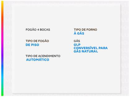 Imagem de Fogão 4 Bocas Suggar de Piso Automático Mesa de Vidro 56L Max Glass