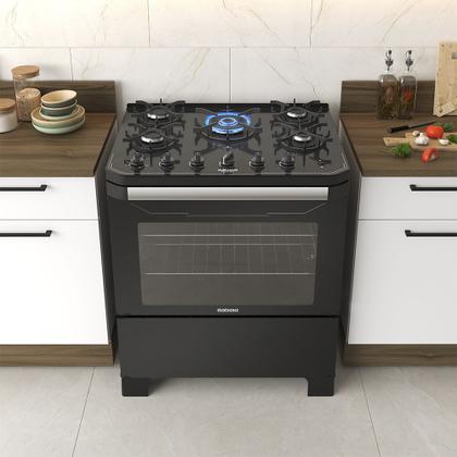 Imagem de Fogão 5 Bocas a Gás Itatiaia Itamaster com Mesa de Vidro e Queimador Tripla Chama Preto Bivolt