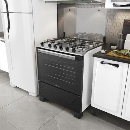 Imagem de Fogão 5 Bocas a Gás Itatiaia New Dream Tripla Chama e Acendimento Automático Branco/Preto Bivolt