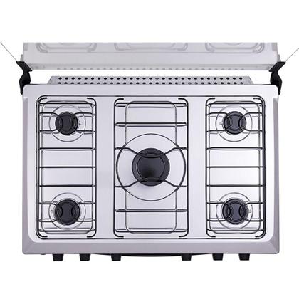Imagem de Fogão 5 Bocas Atlas Mônaco Plus Com Mesa Inox E Acendimento Automático Preto Bivolt