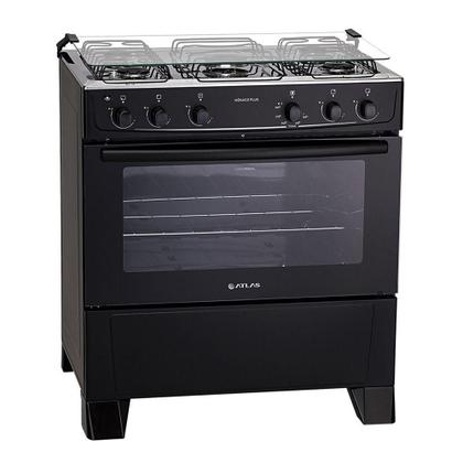 Imagem de Fogão 5 Bocas Atlas Mônaco Plus Com Mesa Inox E Acendimento Automático Preto Bivolt