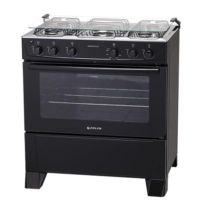 Imagem de Fogão 5 Bocas Atlas Mônaco Plus Com Mesa Inox E Acendimento Automático Preto Bivolt