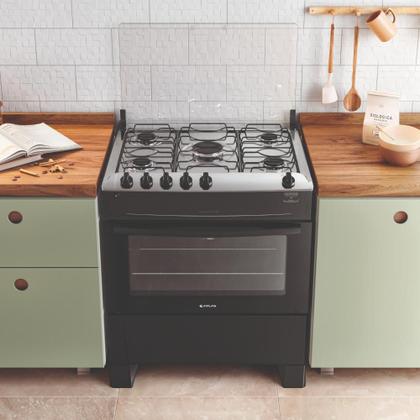Imagem de Fogão 5 Bocas Atlas Mônaco Top com Acendimento Automático e Forno 86L Preto Bivolt