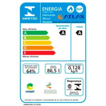 Imagem de Fogão 5 Bocas Atlas Mônaco Top Glass Mesa Vidro Preto Bivolt