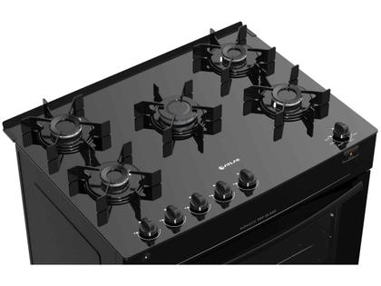 Imagem de Fogão 5 Bocas Atlas Preto Mesa de Vidro Mônaco Top Glass