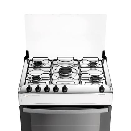 Fogão 5 Bocas Branco com Mesa Inox Atlas Atenas Bivolt - Atlas Eletrodomésticos Imagem de Fogão 5 Bocas Branco com Mesa Inox Atlas Atenas Bivolt