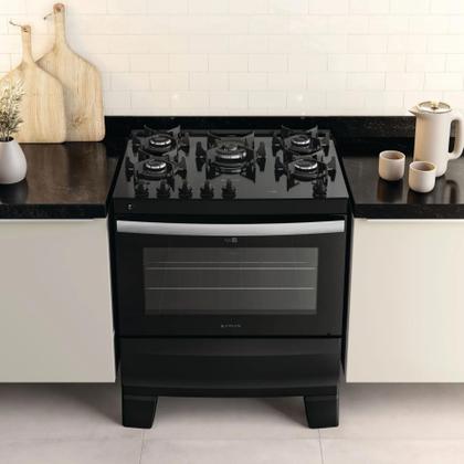 Imagem de Fogão 5 Bocas Com Mesa de Vidro Atlas Agile Up Glass Luz De Forno Bivolt