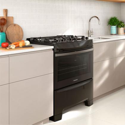 Fogão 5 Bocas Continental Preto Mesa de Vidro, Forno Eco Turbo e Tripla Chama (FC5GB) Imagem de Fogão 5 Bocas Continental Preto Mesa de Vidro, Forno Eco Turbo e Tripla Chama (FC5GB)
