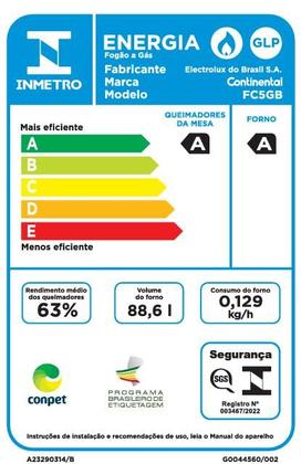 Imagem de Fogão 5 Bocas Continental Preto Mesa de Vidro, Forno Eco Turbo e Tripla Chama (FC5GB)