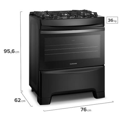 Fogão 5 Bocas Continental Preto Mesa de Vidro, Forno Eco Turbo e Tripla Chama (FC5GB) Imagem de Fogão 5 Bocas Continental Preto Mesa de Vidro, Forno Eco Turbo e Tripla Chama (FC5GB)