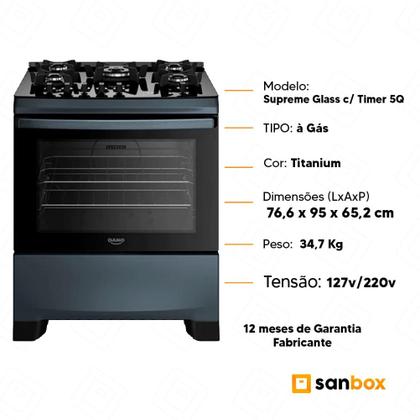 Imagem de Fogão 5 Bocas Dako Supreme Glass Titanium Timer Digital Bivolt
