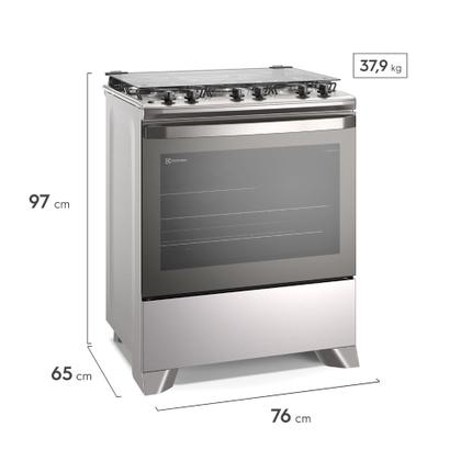 Fogão 5 bocas Electrolux Cinza Efficient com Mesa Inox, PerfectCook e VaporBake (FE5IC) Imagem de Fogão 5 bocas Electrolux Cinza Efficient com Mesa Inox, PerfectCook e VaporBake (FE5IC)