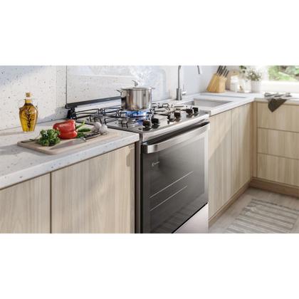 Fogão 5 bocas Electrolux Cinza Efficient com Mesa Inox, PerfectCook e VaporBake (FE5IC) Imagem de Fogão 5 bocas Electrolux Cinza Efficient com Mesa Inox, PerfectCook e VaporBake (FE5IC)