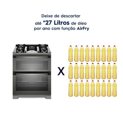 Imagem de Fogão 5 bocas Electrolux Cinza Expert Função Air Fryer, 2 Fornos, Grill e Timer (FE5AD)
