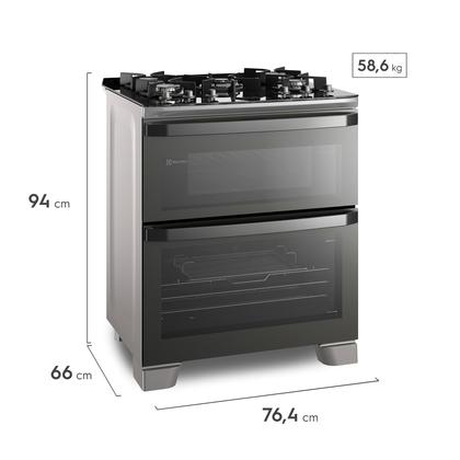 Imagem de Fogão 5 bocas Electrolux Cinza Expert Função Air Fryer, 2 Fornos, Grill e Timer (FE5AD)