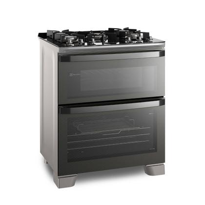 Imagem de Fogão 5 bocas Electrolux Cinza Expert Função Air Fryer, 2 Fornos, Grill e Timer (FE5AD)