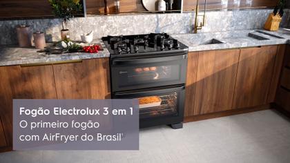Imagem de Fogão 5 bocas Electrolux Cinza Expert Função Air Fryer, 2 Fornos, Grill e Timer (FE5AD)