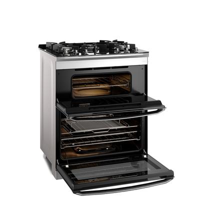 Imagem de Fogão 5 bocas Electrolux Cinza Expert Função Air Fryer, 2 Fornos, Grill e Timer (FE5AD)