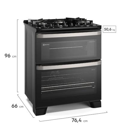 Fogão 5 bocas Electrolux Preto Experience 2 Fornos, Mesa de Vidro e PerfectCook360 (FE5DP) Imagem de Fogão 5 bocas Electrolux Preto Experience 2 Fornos, Mesa de Vidro e PerfectCook360 (FE5DP)