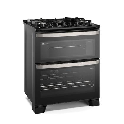 Fogão 5 bocas Electrolux Preto Experience 2 Fornos, Mesa de Vidro e PerfectCook360 (FE5DP) Imagem de Fogão 5 bocas Electrolux Preto Experience 2 Fornos, Mesa de Vidro e PerfectCook360 (FE5DP)