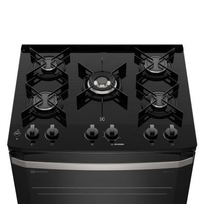 Imagem de Fogão 5 bocas Electrolux Preto Experience Mesa de Vidro, PerfectCook e VaporBake (FE5GP)