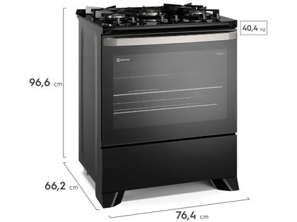 Fogão 5 Bocas Electrolux Preto Mesa de Vidro VaporBake FE5GP Imagem de Fogão 5 Bocas Electrolux Preto Mesa de Vidro VaporBake FE5GP