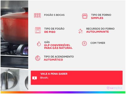 Fogão 5 Bocas Esmaltec Branco Topázio Imagem de Fogão 5 Bocas Esmaltec Branco Topázio