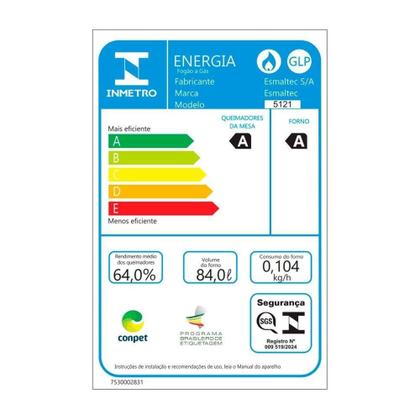 Imagem de Fogão 5 Bocas Esmaltec F5IAB5121 Ideal Super Mesa em Aço Inox Acendimento Automático Branco Bivolt